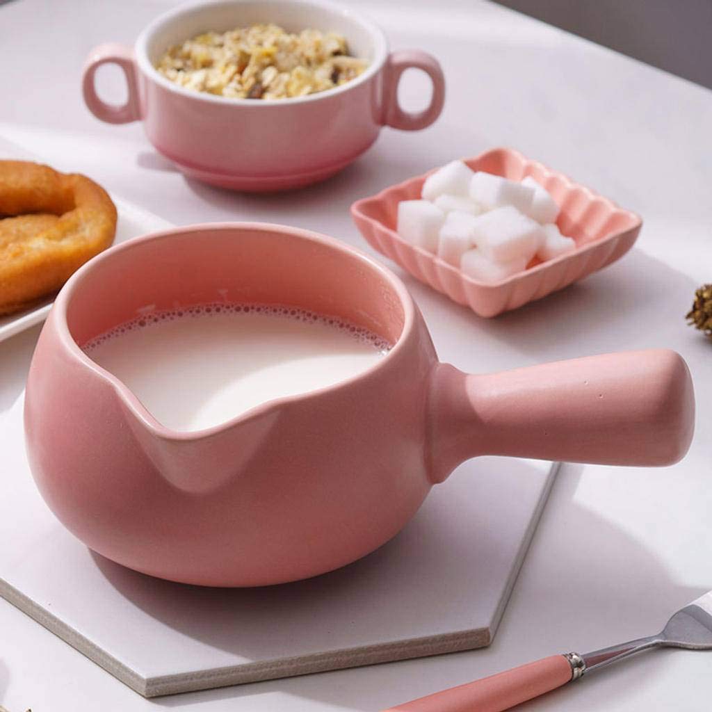 Suppenschüsseln mit Griff Keramik Eierbrei Hafermilch Milch Instant Nudeln Kinder Baby einfarbig-Pink-700ML