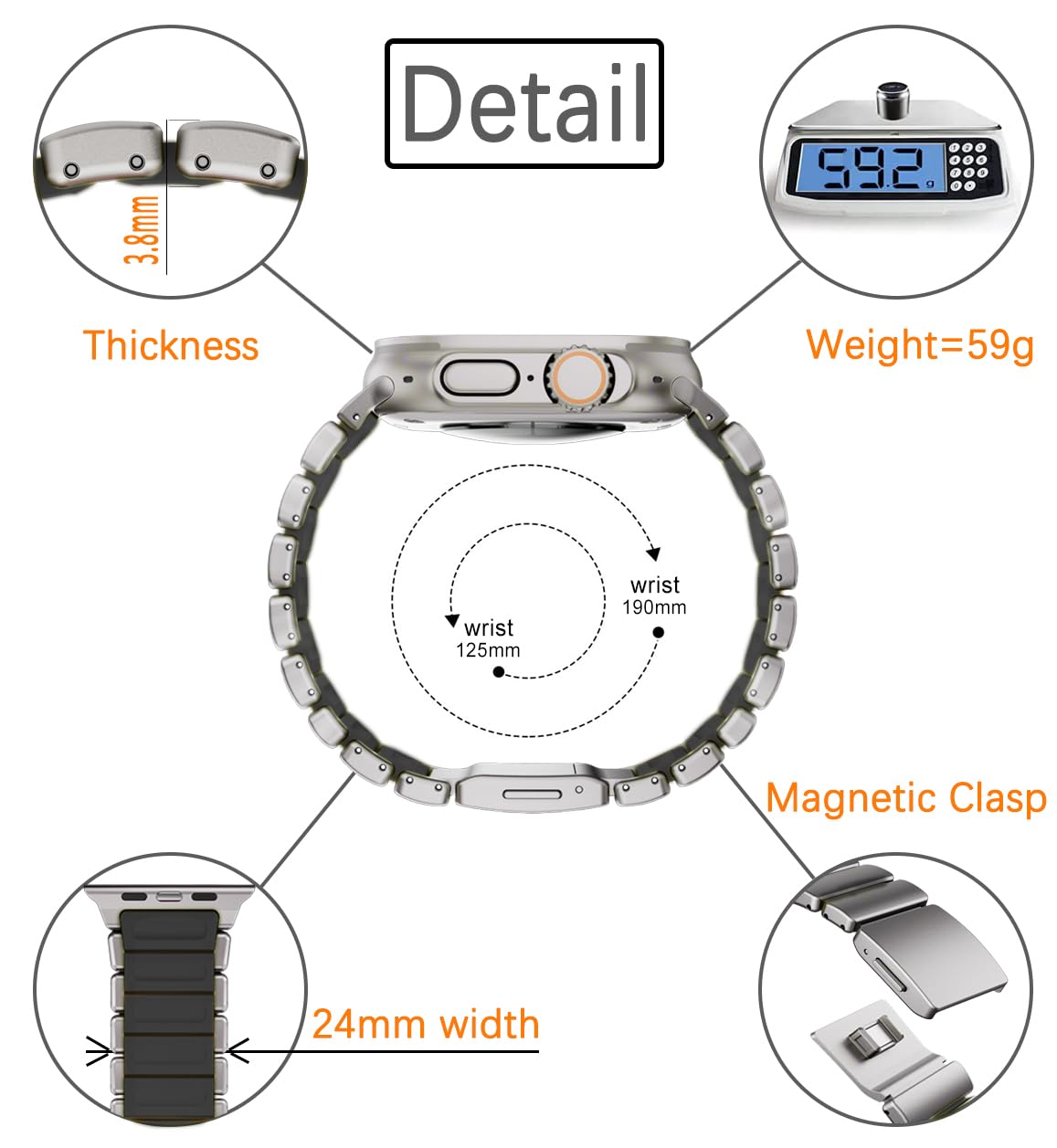 Cinturino Titanio Apple Watch 11/10/9, Ultra 3, SE, Rivestito Silicone, DLC | MaKTech, DLC Antigraffio, Chiusura Magnetica, Bracciale Leggero, per Apple Watch 11/10/9/8/7/6/5/4, Ultra 3/2/1, SE 3/2/1