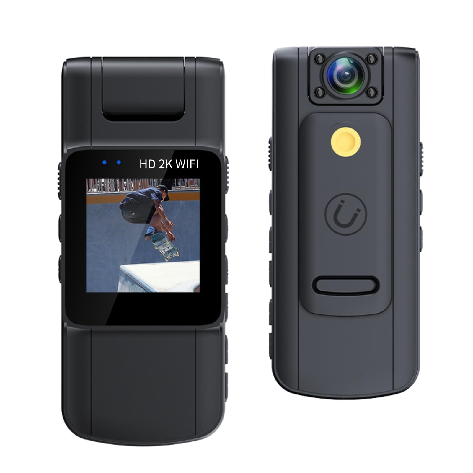 BewinnerMini Body Camera 2K Ultra HD, Portable Wearable Video Recorder with 1.54in Full Color Screen HD Night Vision, 180° Rotatable Lens Pocket Video Camera for Walking Riding Outdoor