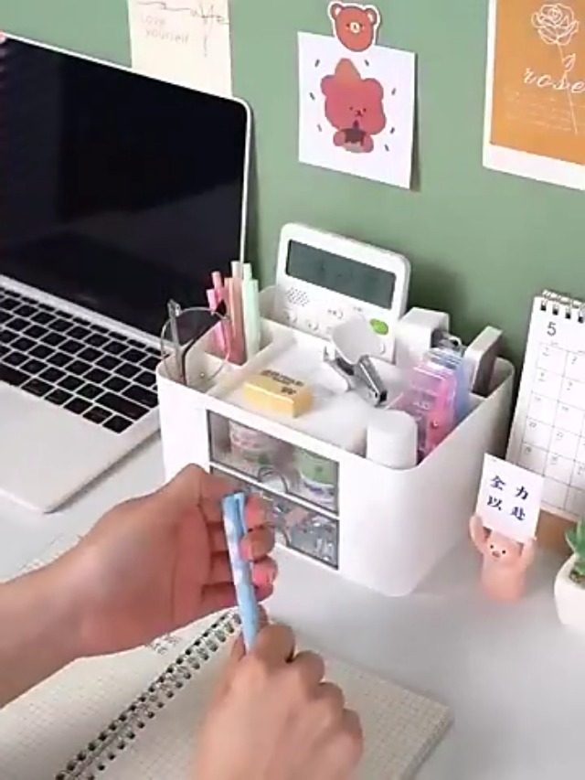Organisateur De Bureau Avec 4 Tiroirs UQMIQURA - Porte-Stylo Multifonction Blanc