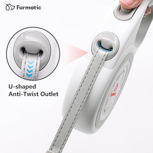 Miniatura 2 de Correa retráctil para perro sin enredos, cinta de nailon reflectante fuerte de 16 pies, freno con una sola mano, pausa y bloqueo, (blanco, mediano