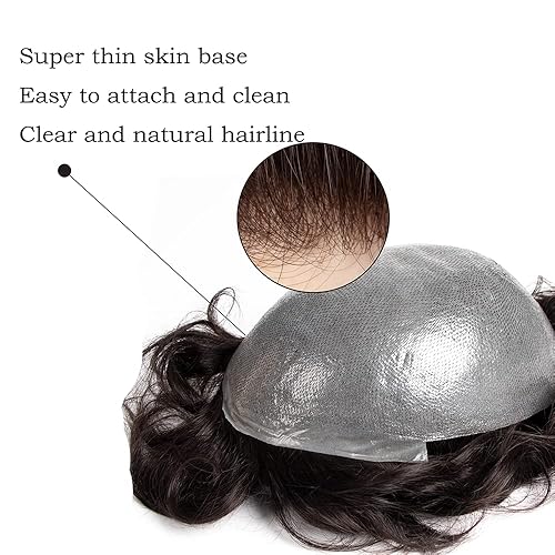 Miniatura 3 de gexworldwide GEX Toupee - Peluca de cabello humano para hombre, 0.003 in, piel fina, 8x10 pulgadas, color marrón oscuro, duradero, sistema de