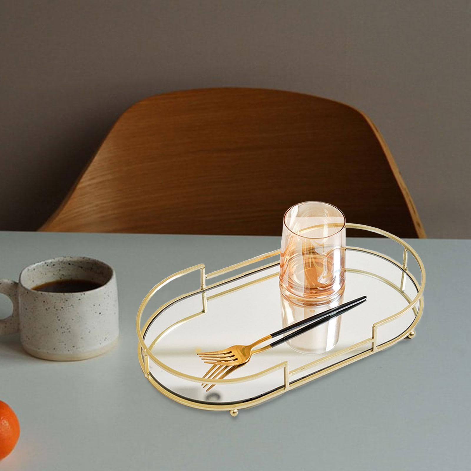 Spiegel Schmucktablett Schmuckschale Parfüm Make Up Aufbewahrungsbox Dekotablett Metall für Schlafzimmer Café Badezimmer Hochzeit, Größe A