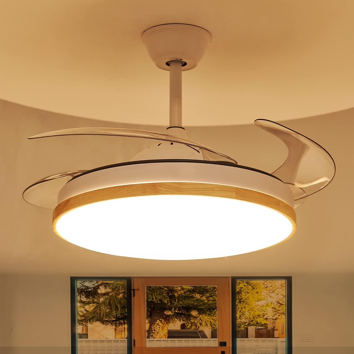 42" Retractable Ceiling Fan with Light, Modern Ceiling Fan Lighting