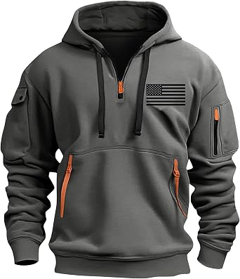 Tactical Hoodies for Men Big and Tall Fleece Sweatshirts Quarter Zip Up Hoodies Warm Hooded Sweatshirts with Pockets