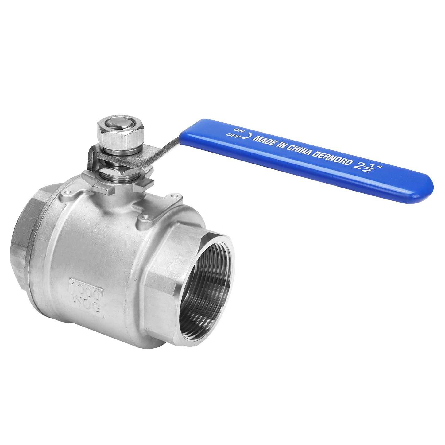 DERNORD Vollanschluss-Kugelhahn Edelstahl 304 Heavy Duty für Wasser, Öl und Gas mit blauen Verriegelungsgriffen (2,5 Zoll NPT)