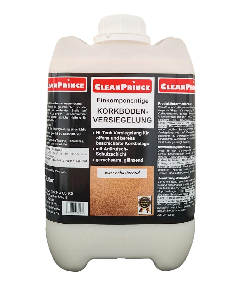 Cleanprince 5 Litros Corcho Sellado Suelos de Corcho 5.000ML Einkomponentige Korkversiegelung Brillante Korkoberflächen Sello de Corcho Nuevo : Anti-rutsch-schutzschicht, bajo Olor, Wasserbasierend