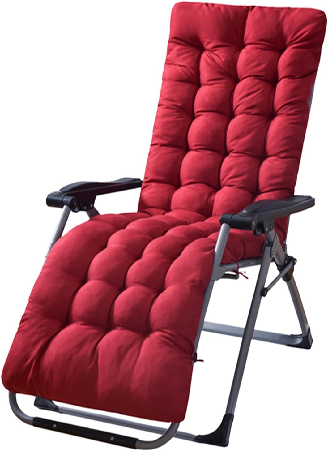 67x22in Chaise Lounger Cushion Bench Patio Recliner Rocking Chair Sofa Mat Deck Chair Cushion Indoor Outdoor Furniture Pat with 6 Ties & 1 Non-Slip Top Cover, Red (Only A Cushion)