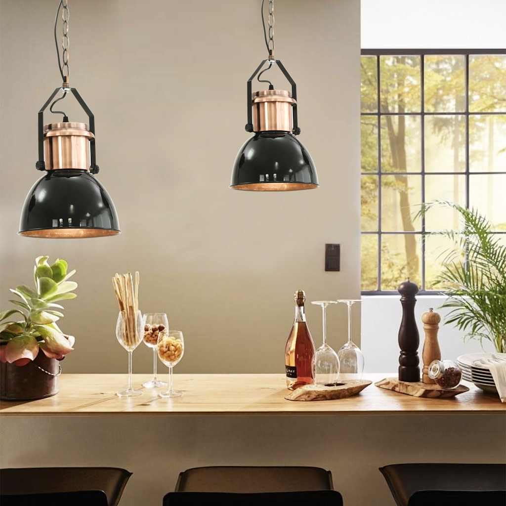 Plafonniers 2 pcs noir rond E27 suspension luminaire métal pour salon et chambre