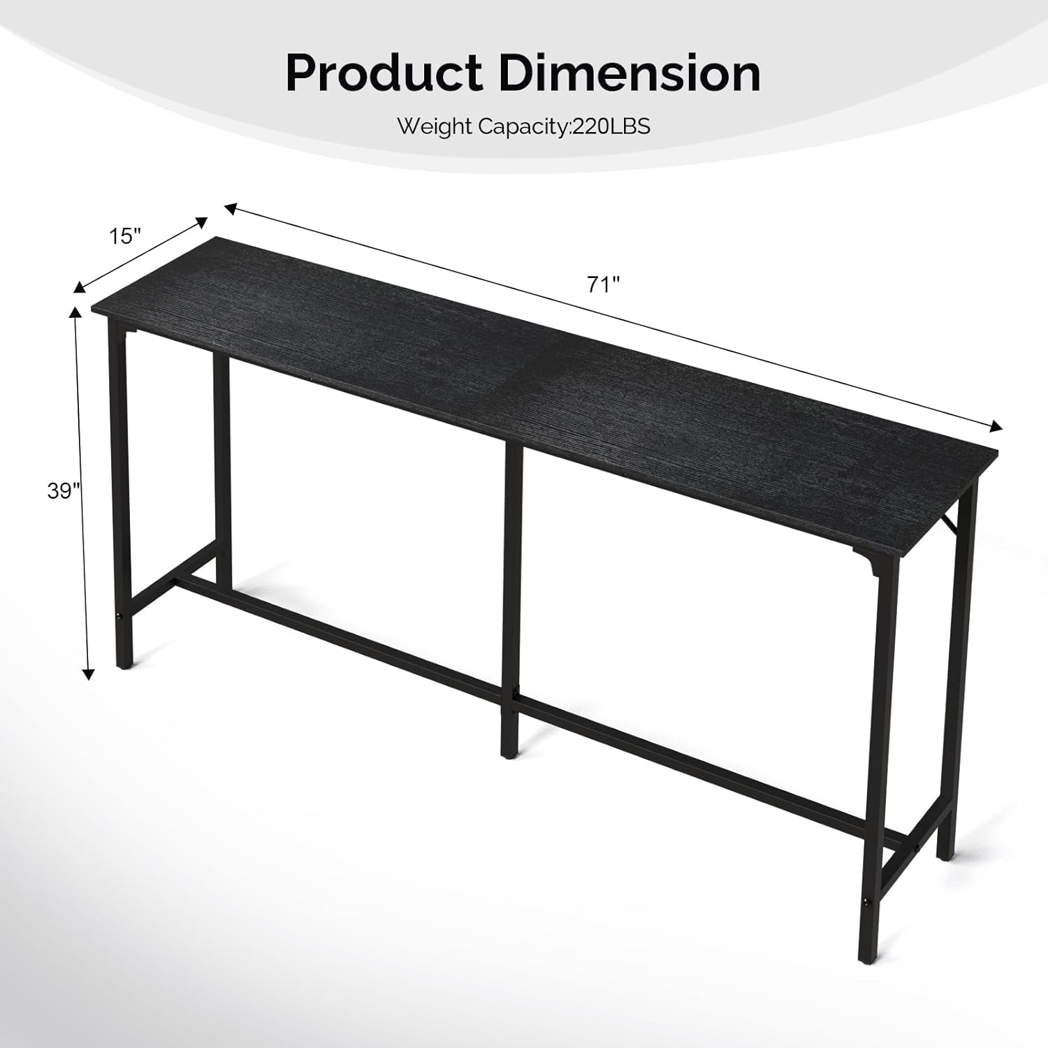 71 inch Black MDF & Iron Bar Table Set - Truncated Style, High - Density MDF Top, Iron Frame, Adjustable Feet, Waterproof, Scratch - Resistant, Ideal for Home Bars, Seating Areas & Home Decor
