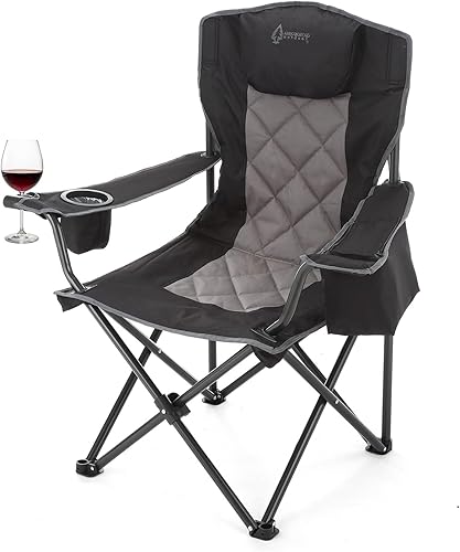 Miniatura 1 de ARROWHEAD OUTDOOR Silla plegable portátil de lujo para campamento con reposacabezas, portavasos y vidrio, enfriador de 6 latas, bolsa de transporte
