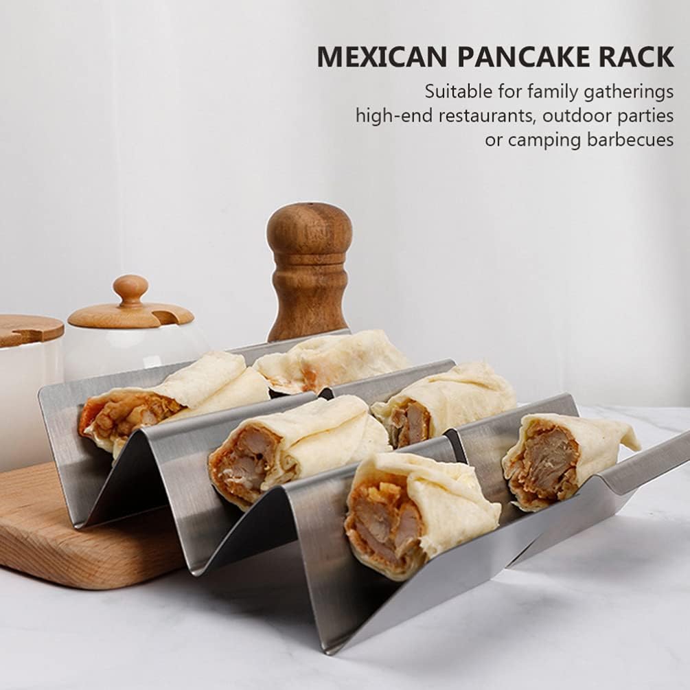 3Pcs Taco Holder Stand Stainless Steel Metal Taco Baker Stand Up Tray Mexican Pizza Roll Plate Display Rack for Potato Chips Shell Stand