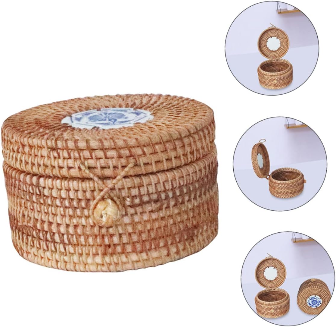 Cabilock 2pcs Rattan Woven Tea Storage Box Lid Decorative Tea Jar Easy to Clean Multi-purpose Container Smooth Polished Finish Rustic Design
