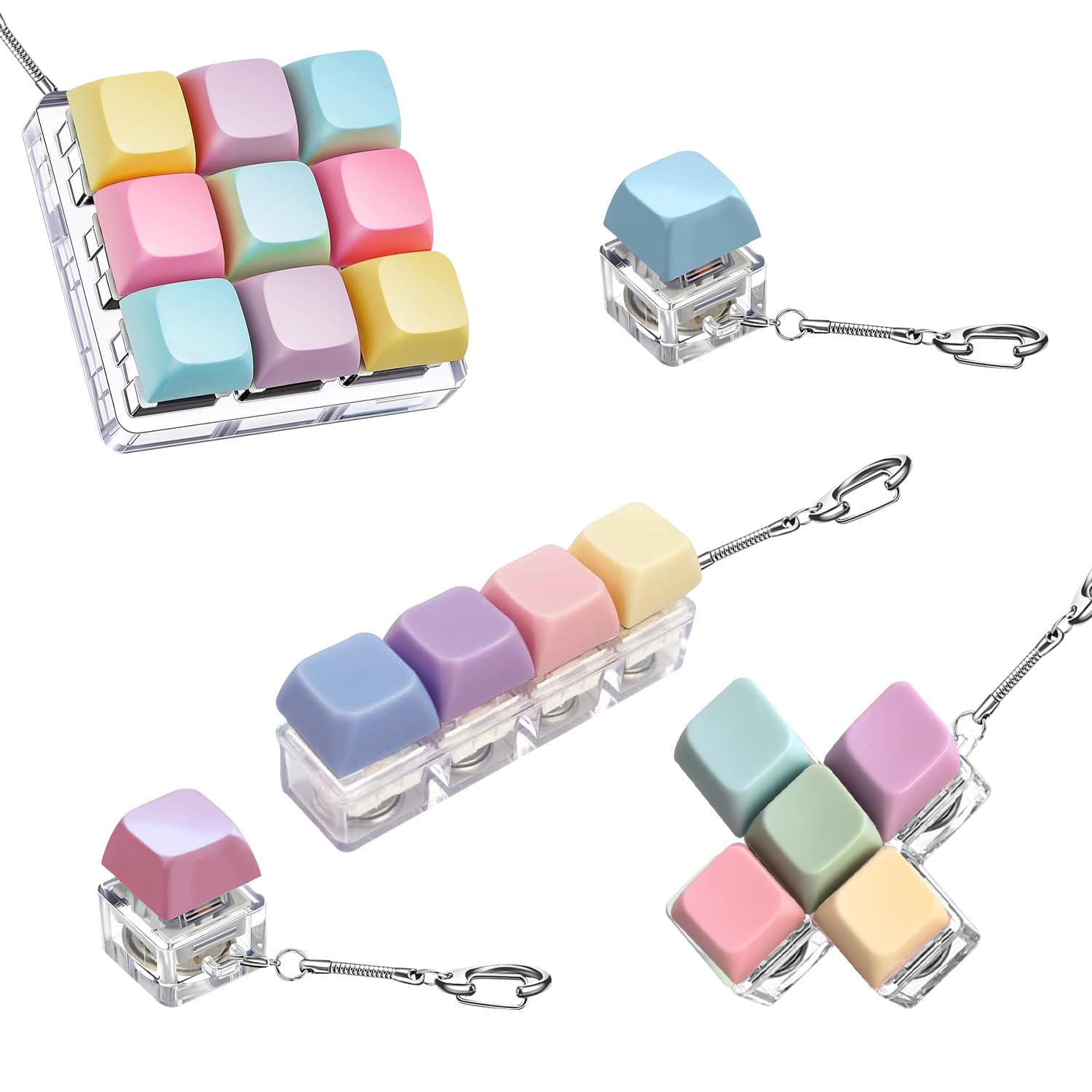 5pcs Keyboard Fidget Toy Keyboard Keychain Fidget Clicker Decompression Toys for Stress Relief Pass The Time