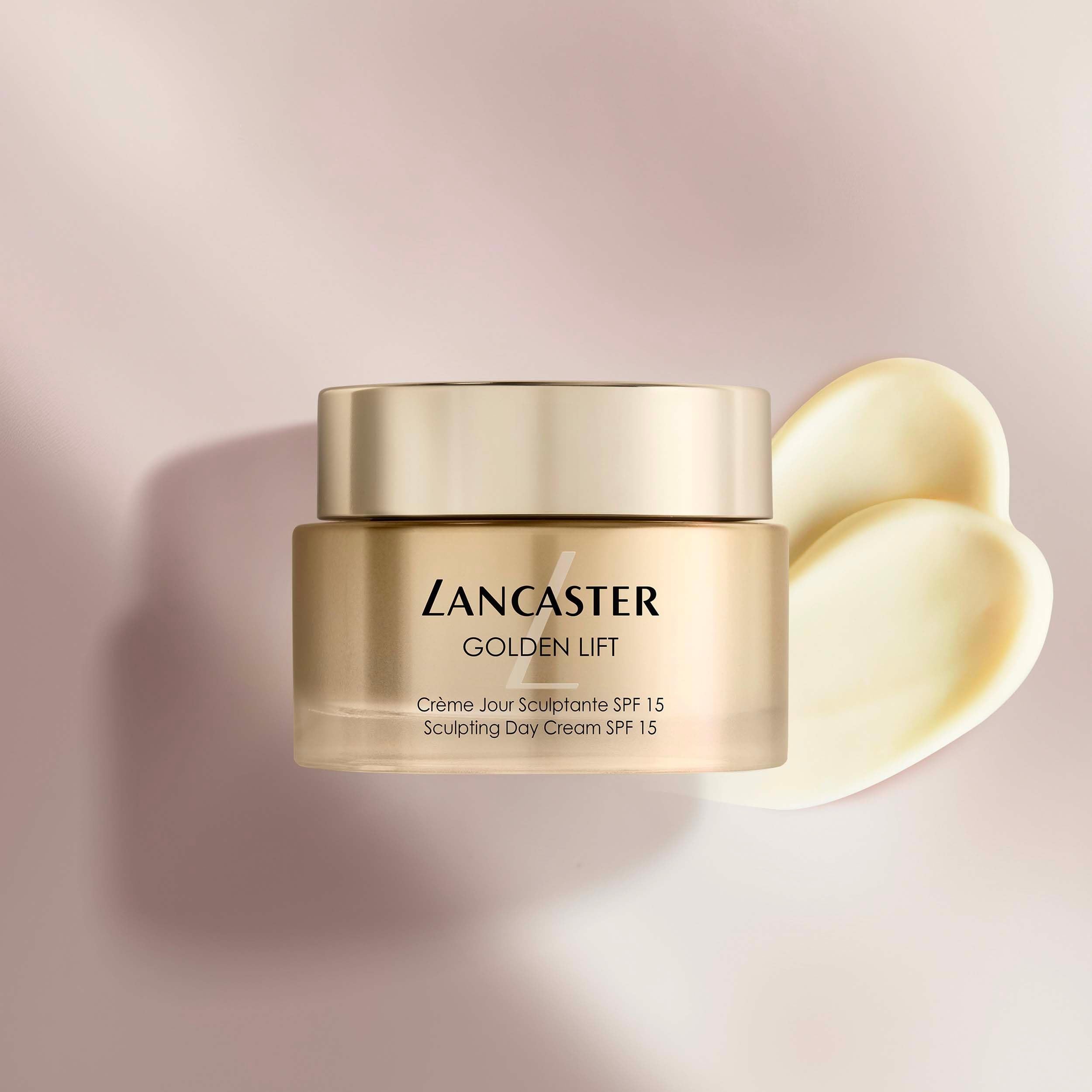 LANCASTER Golden Lift Sculpting Day Cream | Crema facial de día antiedad con protección solar SPF15 y especial para revertir el fotoenvejecimiento | Para todo tipo de pieles | 50 ml
