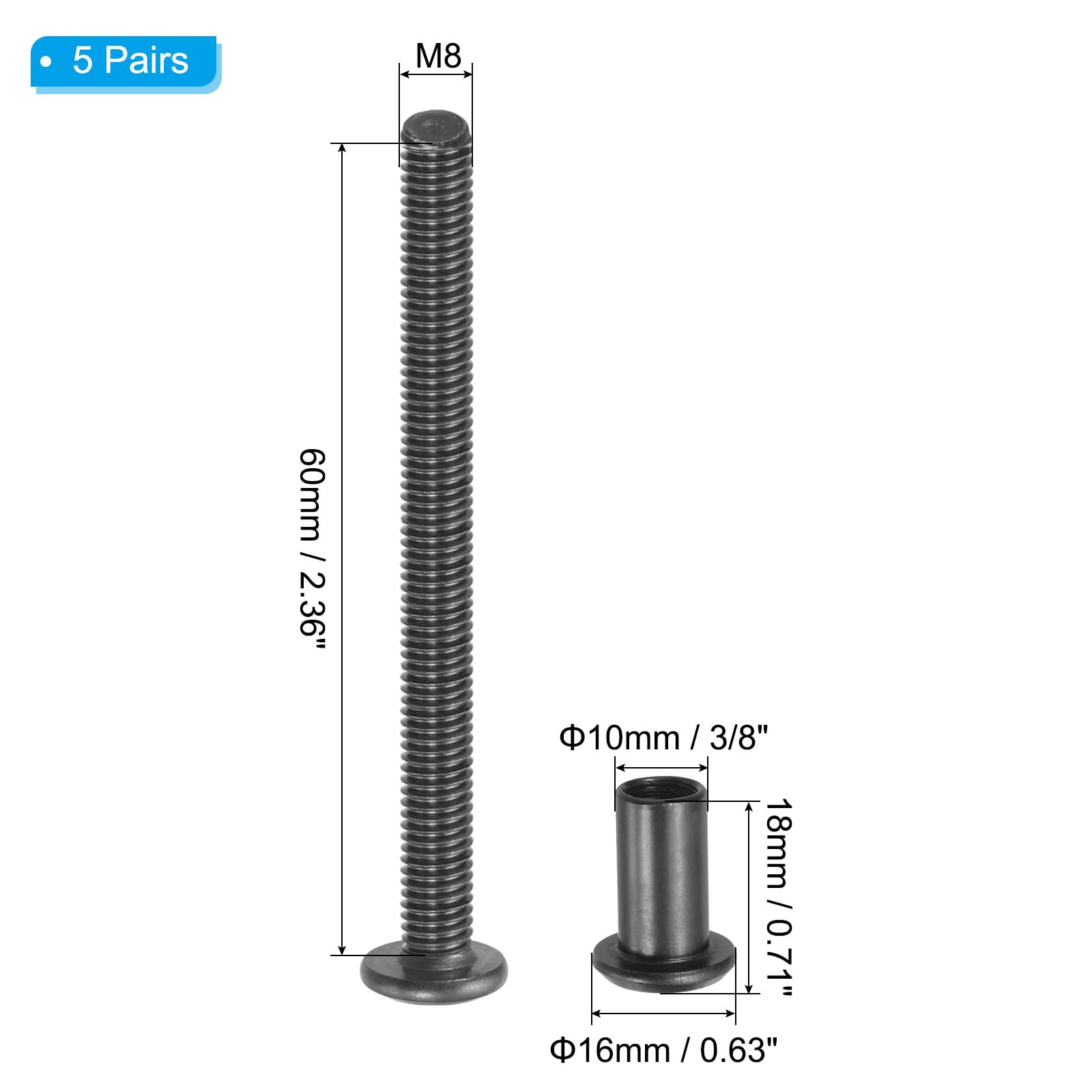 PATIKIL M8 x 60 mm Hex Chicago Screws - Image 2