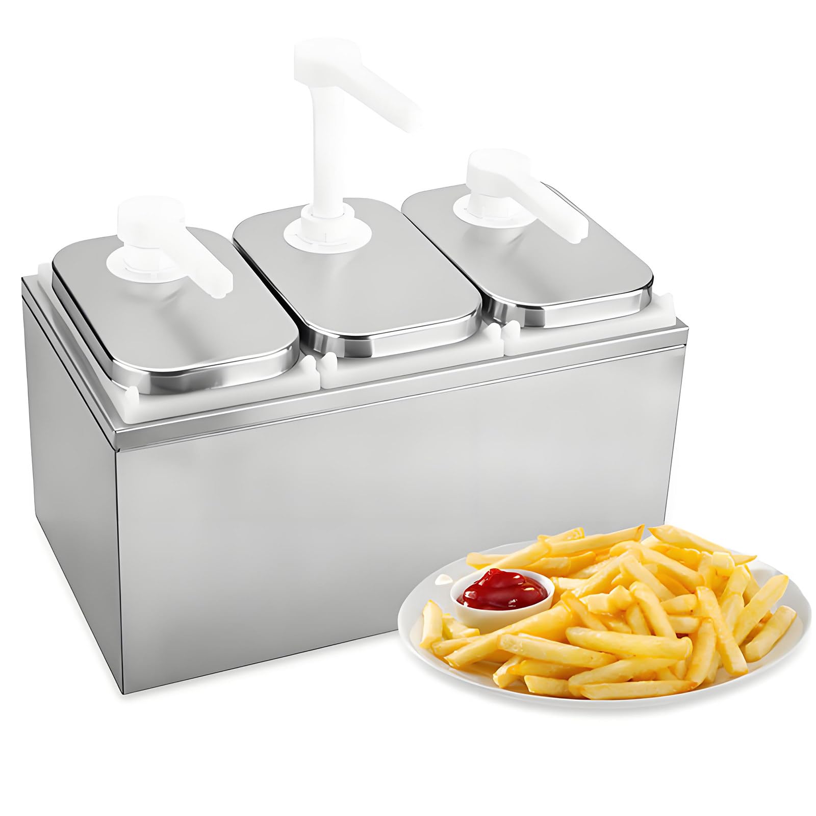 Distributore per condimenti, dispenser per salse, insalata, marmellata, condimenti, condimenti, con base, 5 x 2 l, dispenser rimovibile per spezie per uso alimentare, 5 pompe, 2 l