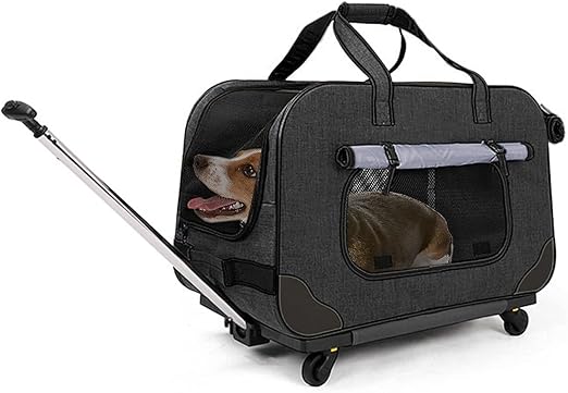 GJEASE Large Pet Rolling Carrier with Wheels for Up to 35 LBS(Upgrade Material-Sponge Filling),with Durable Handle and Flexible Wheels,Breathable and Collapsible Carrier for Small Medium Pets