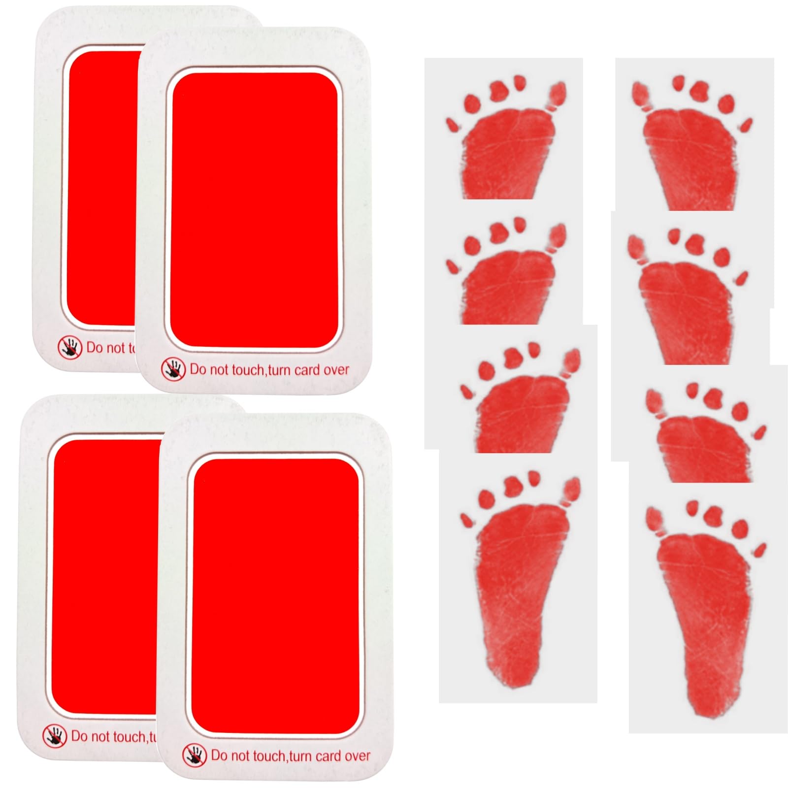 ZHIYE Baby Footprint & Handprint Kit – 4 Red Inkless Print Pads Plus 8 Imprint Cards, 100% Clean-Touch Ink Pad for Newborns, Perfect Family Keepsake Gift for Printing Touch Imprints
