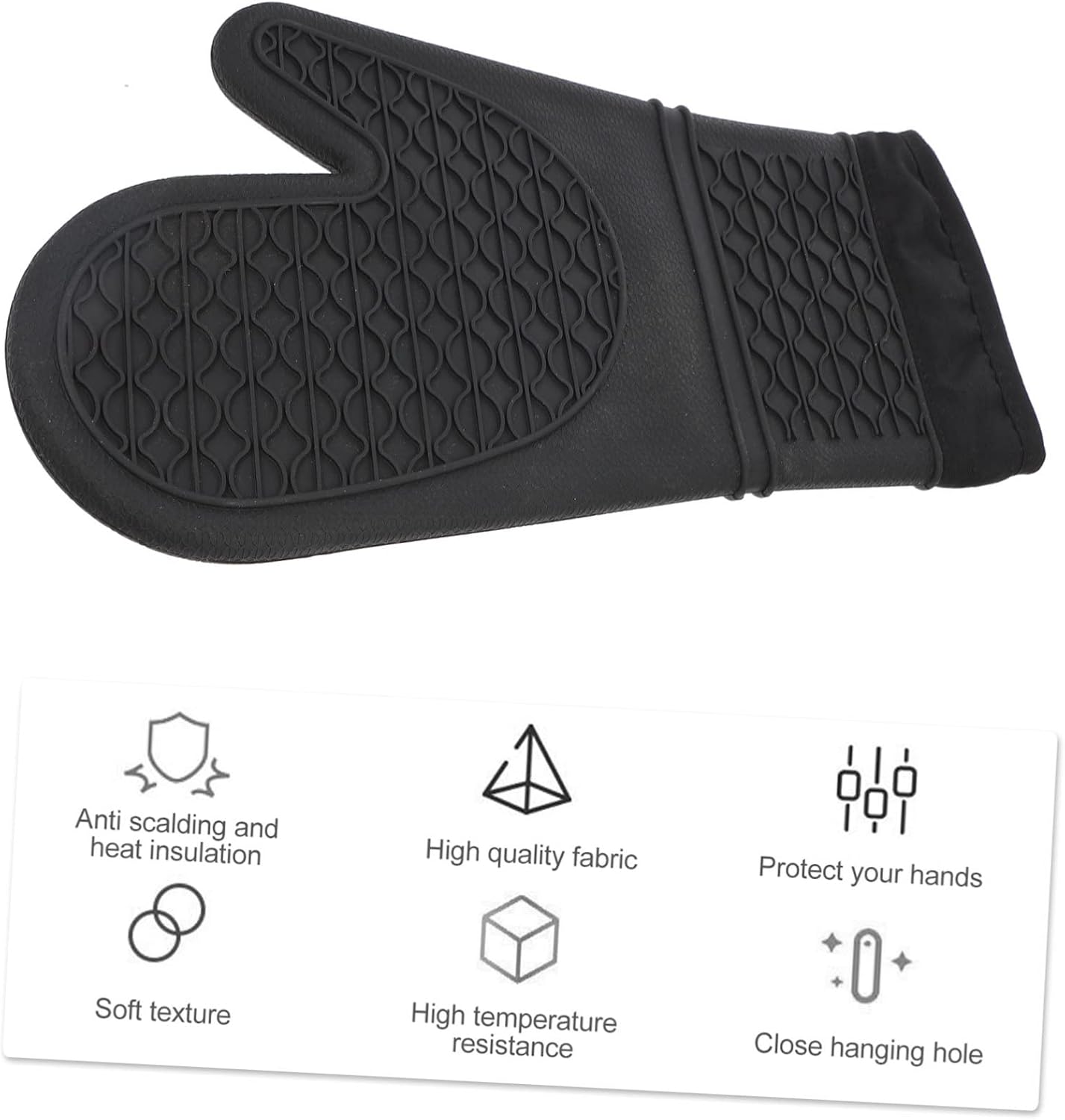 OUNONA 1Pc Heat Resistant Oven Mitts Non Slip Kitchen Gloves for Cooking and Baking for Microwave Use Scalding Protection