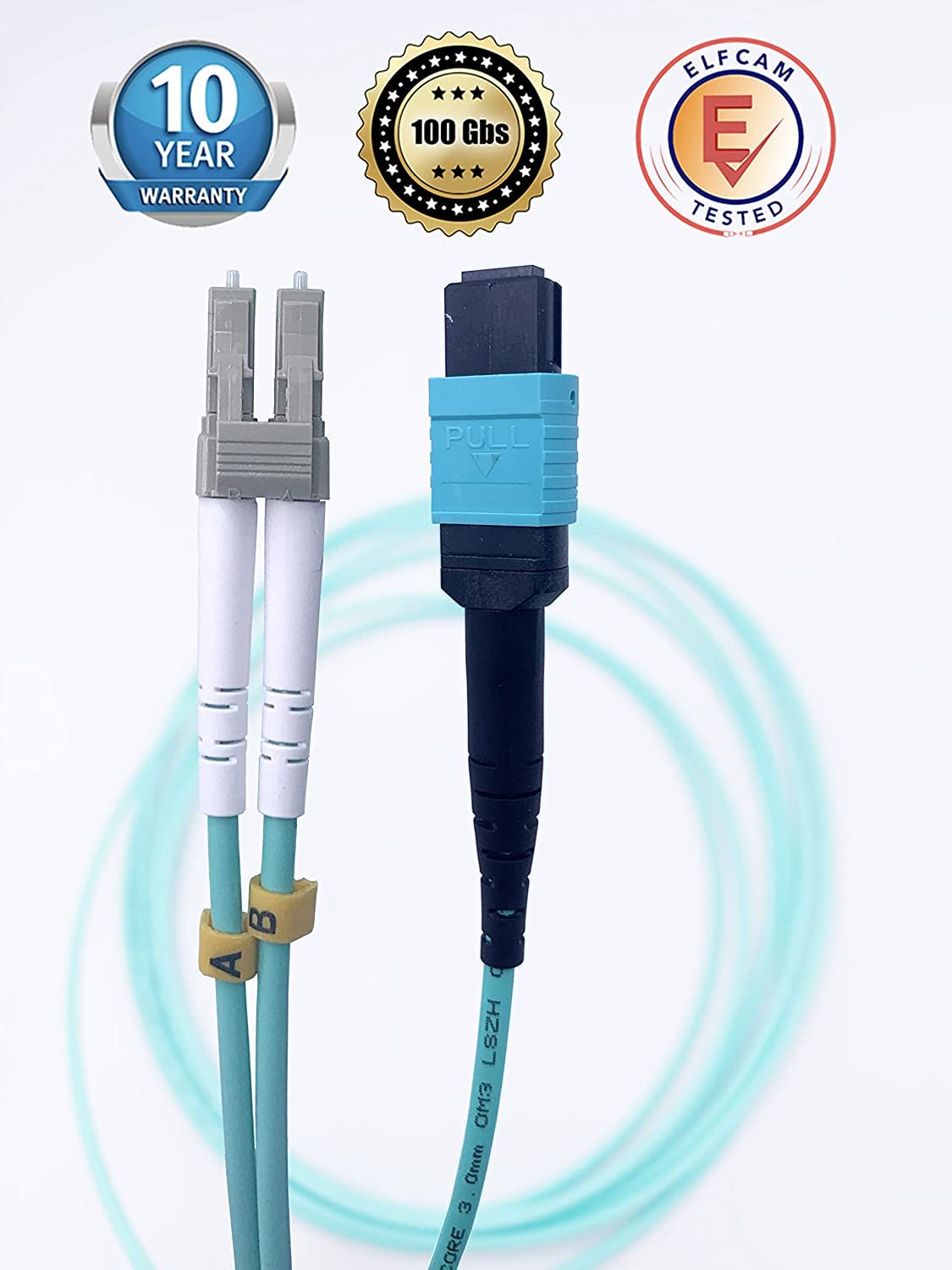 Elfcam® - Câble Fibre Optique MPO Femelle vers 4 LC/UPC Duplex 8 Fibres OM3 Multimode 50/125um Câble Breakout (5m)