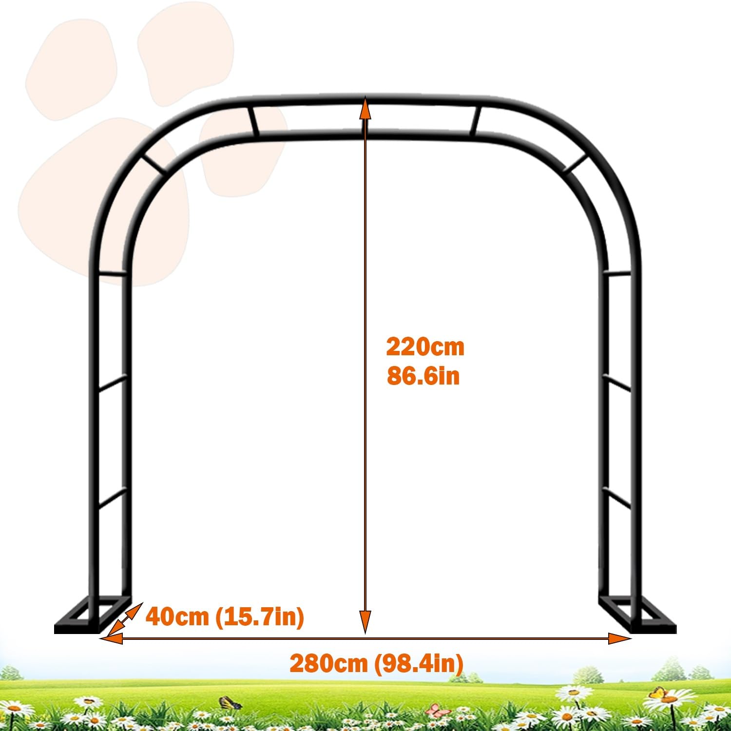 Traliccio ad arco da giardino resistente, per piante rampicanti, supporto resistente per uso esterno, dimensioni da 0,8 m a 3,5 m, perfetto per cortili, prati e decorazioni per matrimoni (nero, 280 x
