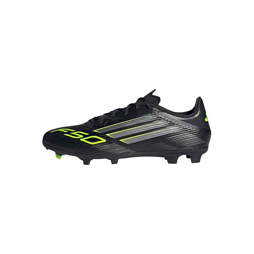 adidas F50 League Firm Ground Football Boots, Scarpe da Calcio Unisex-Adulto, Core Black/Iron Metallic/Lucid Lemon, 44 2/3 EU