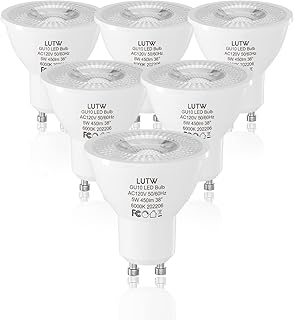 LUTW GU10 LED Light Bulbs Dimmable, 40W Halogen Equivalent, Cool White 6000K 450 Lumen MR16 Shape Spot Light Bulb, 38 Degree Beam Angle LED Replacement Bulbs for Recessed Track Lighting, 6 Pack