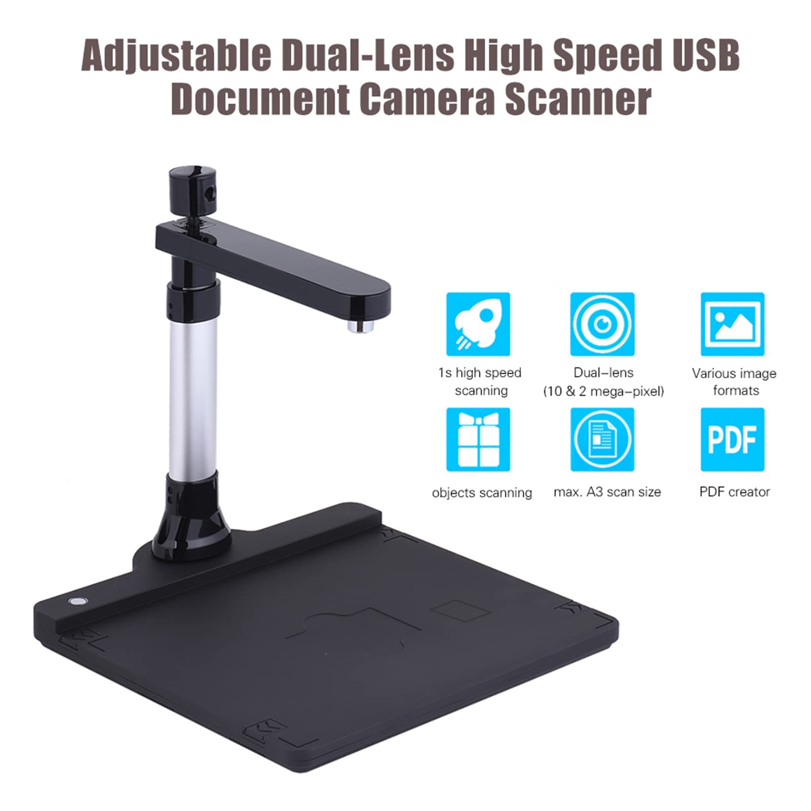 Scanner réglable USB à double objectif avec fonction OCR LED pour salle de classe, bureau, bibliothèque, banque