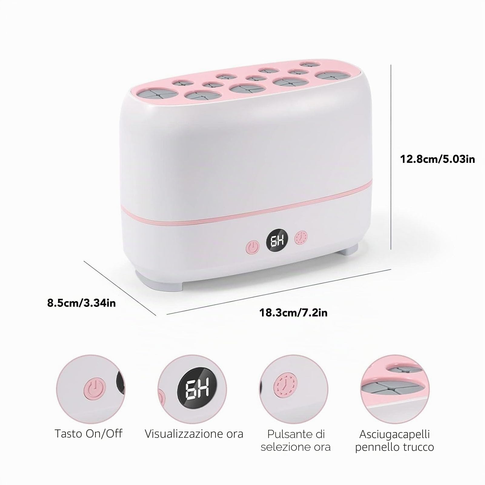 Asciuga Pennelli per Trucco Ad Asciugatura Rapida, Asciuga Pennelli Cosmetici Elettrici Multifunzionali, Stendi Pennelli per Trucco, 12 Fori Sicuro da Usare, Carica USB,