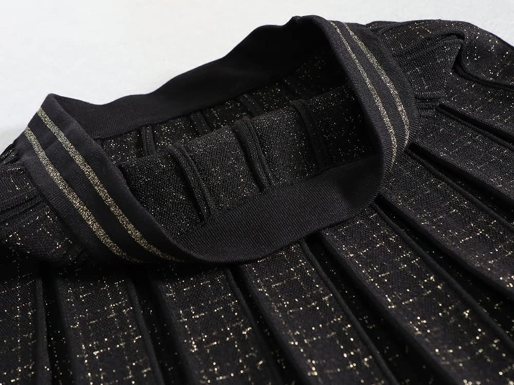 LUKX Faldas,Mini Falda De Mujer Negra Elástica Cintura Alta Dorado Brillante Punto Plisado Falda Envuelta En Caderas A-Line Ruched Elegante Falda Corta De Otoño para Niñas Damas