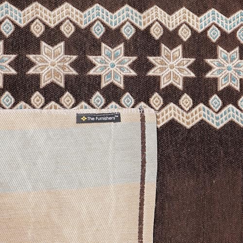 Image of Elegant Woven Brown Sofa Cover - Soft Chenille Traditional Pattern with Lace Style | L-Shape Sectional Seat Protector for Living Room | Durable & Stylish Slipcover 2 Seater Sofa