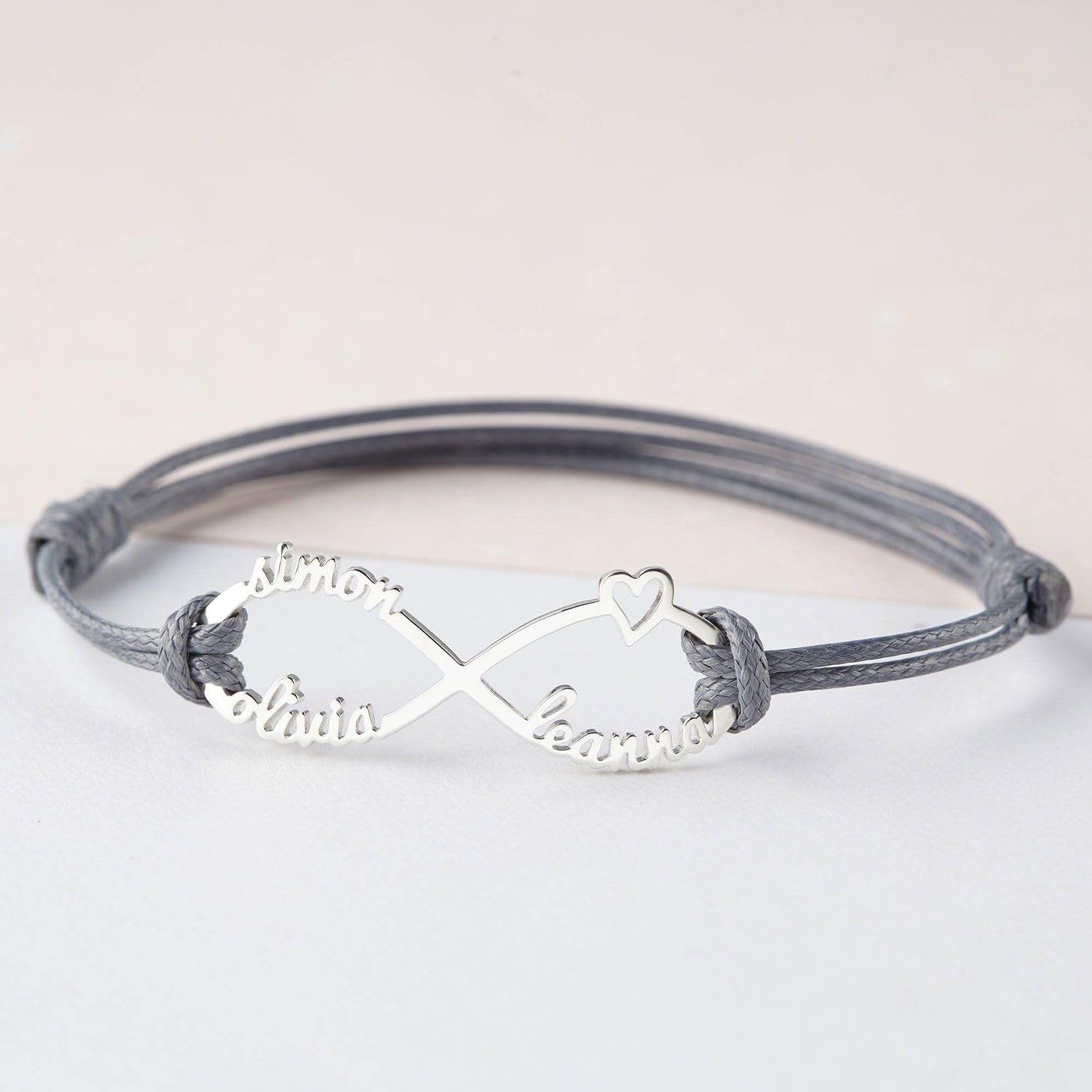 Argento sterling infinito bracciale, bambini nome bracciali, eternità madre figlia gioiello suocera Festa della Mamma Natale compleanno anniversario