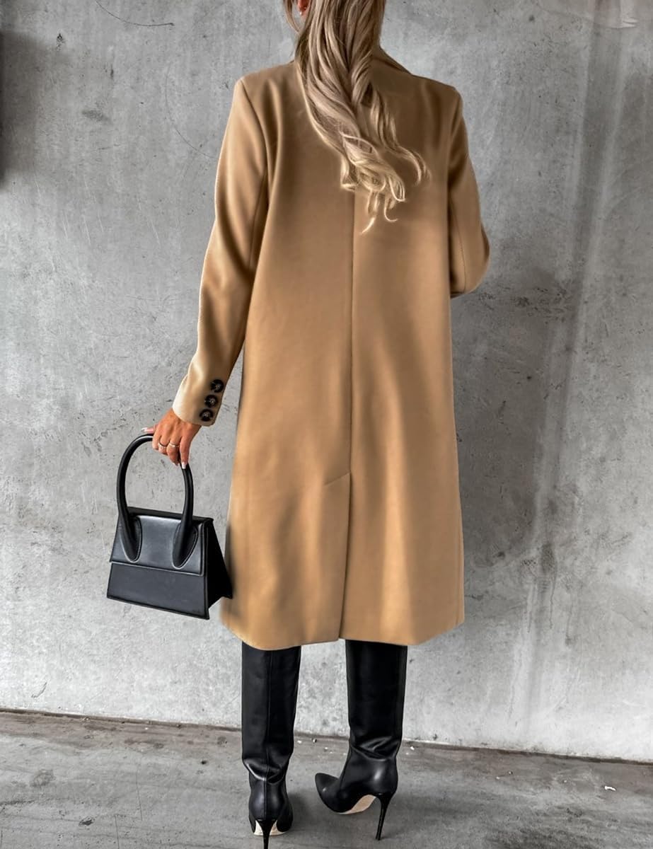 Cappotti invernali in misto lana per le donne cappotto lungo spesso slim fit cappotto doppio petto trench risvolto cappotto casual giacca da pavone