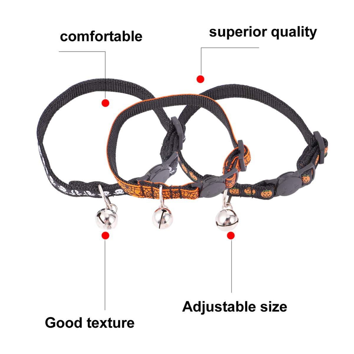 Mipcase 9stücke Teiliges Verstellbares Halloween Katzenhalsband Mit Glöckchen Süßes Design Kürbis Schädel Spinnennetz Für Haustiere Für Halloween-feiern