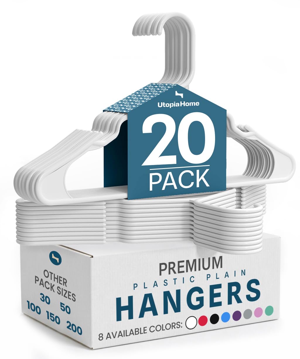 Utopia Home Plastic Hangers 20 Pack – Space Saving Clothes Hanger White