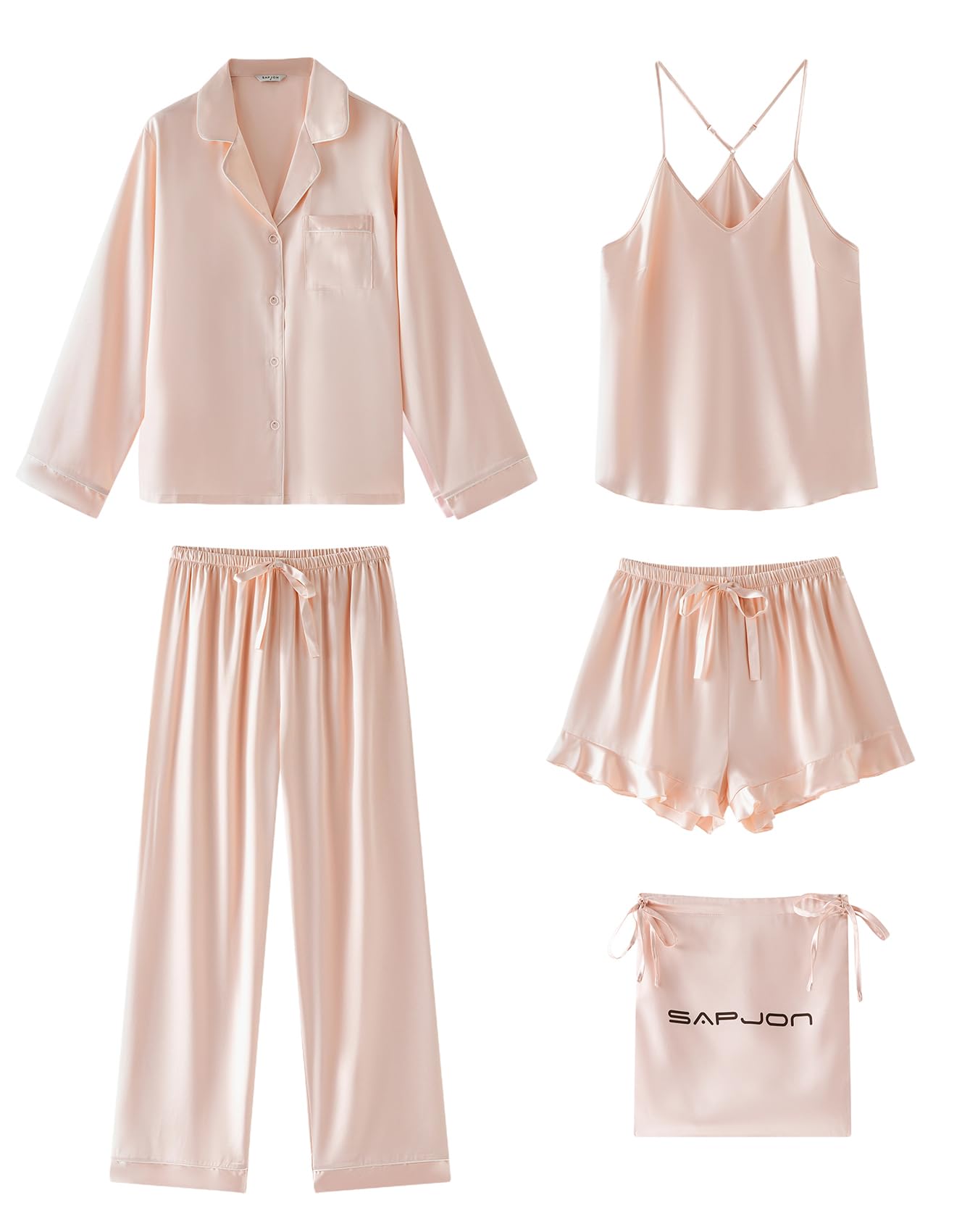SAPJON Satin Silk Pajamas for Women Set 5PCS