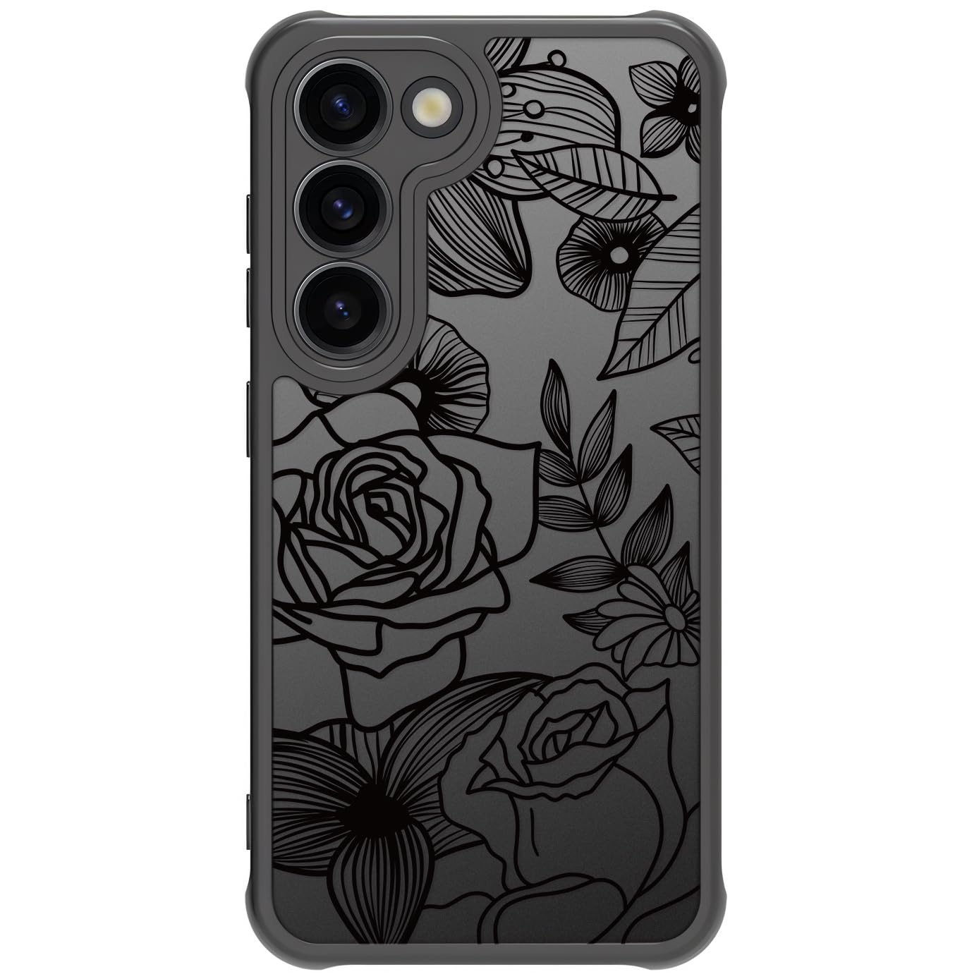 Photo 1 of Dumkery Cute Case Compatible with Samsung Galaxy S23 Plus Case, Aesthetic Black Line Art Floral Rose Pattern Print, Galaxy S23+ PC Heavy Duty Protection Shockproof Cases Cover for Girls Women
