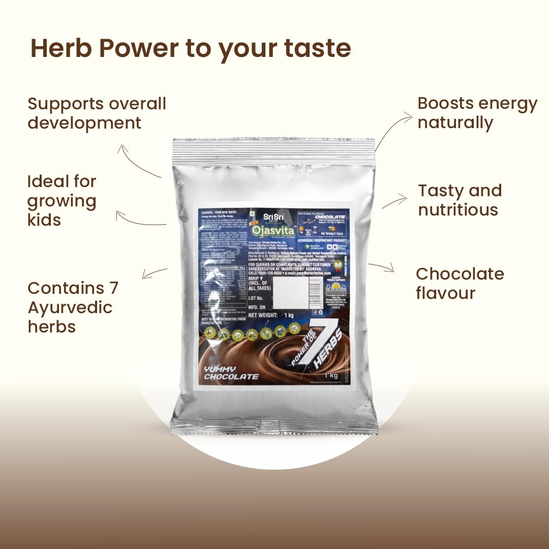 Sri Sri Tattva Chocolate Ojasvita | For Sharp Mind and Healthy Body | Milk Mix | Goodness of 7 Herbs| Immunity Booster – 1kg Foil Pack 1
