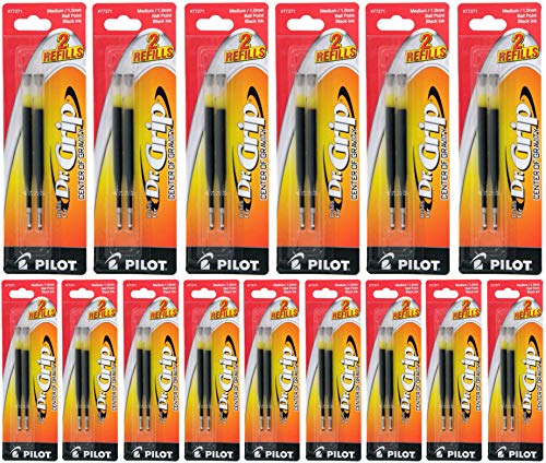 Pilot Dr. Grip Center of Gravity Ballpoint Pen Refills, Medium Point, Black Ink, 3 Packs of 2 Refills (6 Refills Total) - 5 Pack