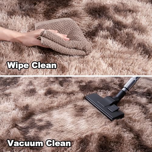 5x7 Shag Area Rug - Fluffy Fuzzy Nursery Kids Girls Room Rug - Soft Plush Furry Bedside Carpet - Tie-Dyed Brown