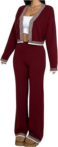 MakeMeChic Women's Lounge Sweater Sets Fall Two Piece Pants Sets Travel Outfits 