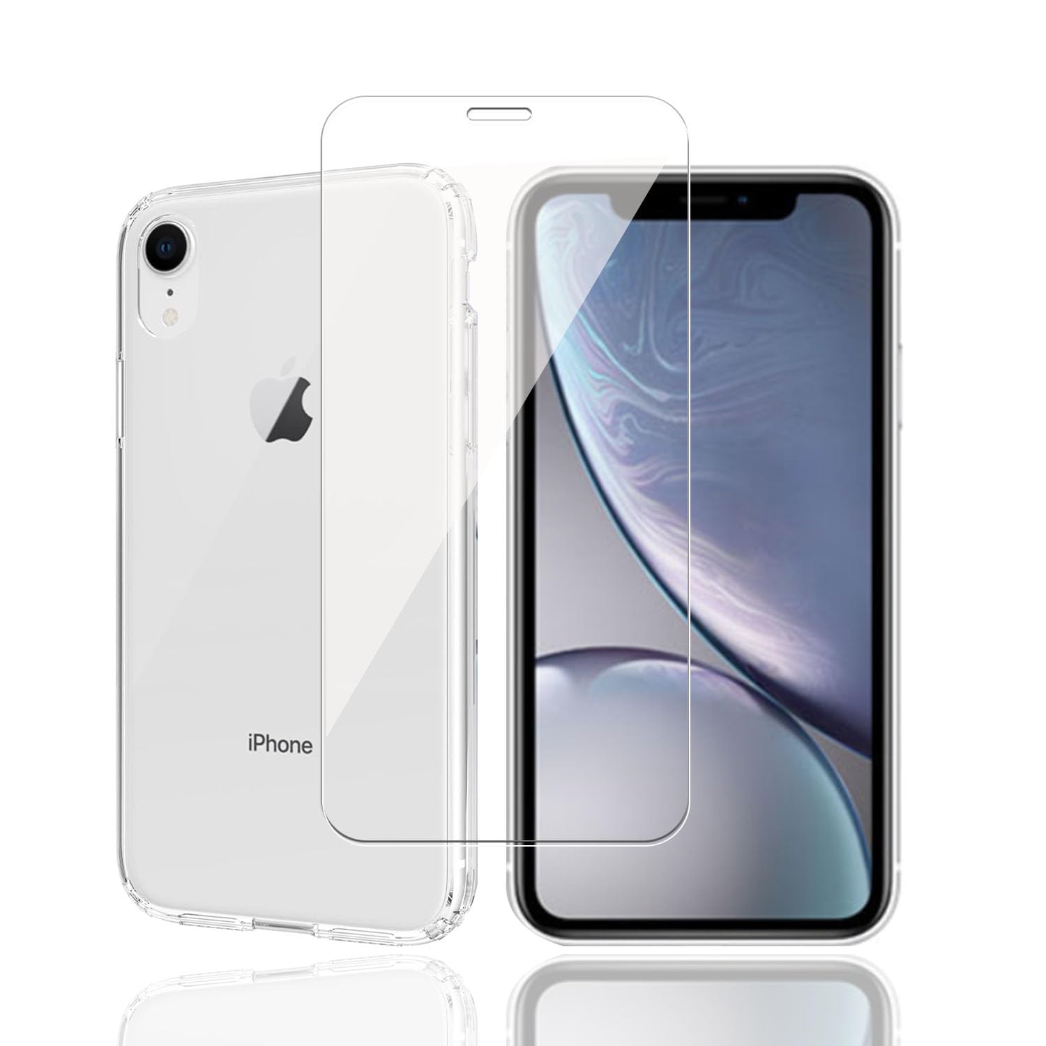 対応 iPhone XR 用の ケース + ガラスフィルム 日本旭硝子製 フィルム 強化ガラス 硬度9H 高透過率 飛散防止 指紋防止 気泡ゼロ 自動吸着 貼り付け簡単 【柔軟 TPU カバー 全透明 散熱加工 黄変しにくい 全面保護カバー 耐衝撃 落下防止 すり傷防止 薄型 軽量 携帯便利】