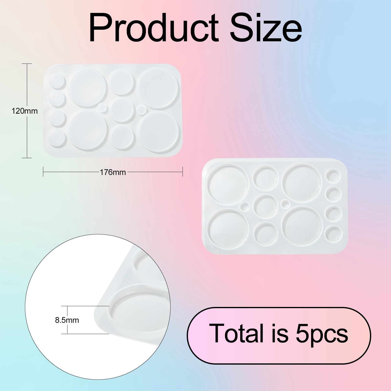 UR URLIFEHALL 5 Pcs Silicone Flat Round Mould Cabochon Moulds Resin Jewellery Moulds for Handmade Gift Resin Craft DIY Onament Jewellery Making - Image 2