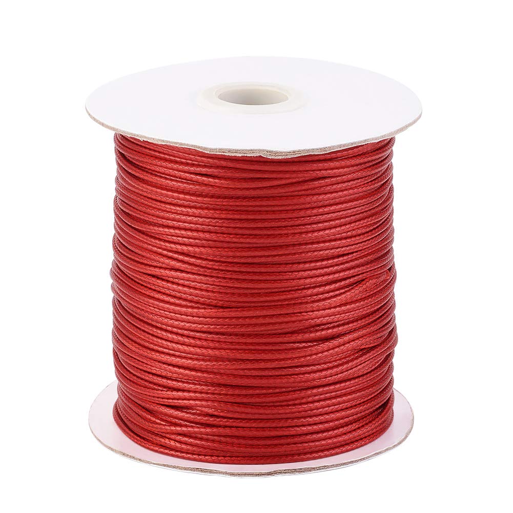 Pandahall 100 Yards/Roll 2mm Braided Waxed Polyester Cord String DIY Jewelry Craft Macramé Making Beading Thread Rope with Spool (DarkRed)
