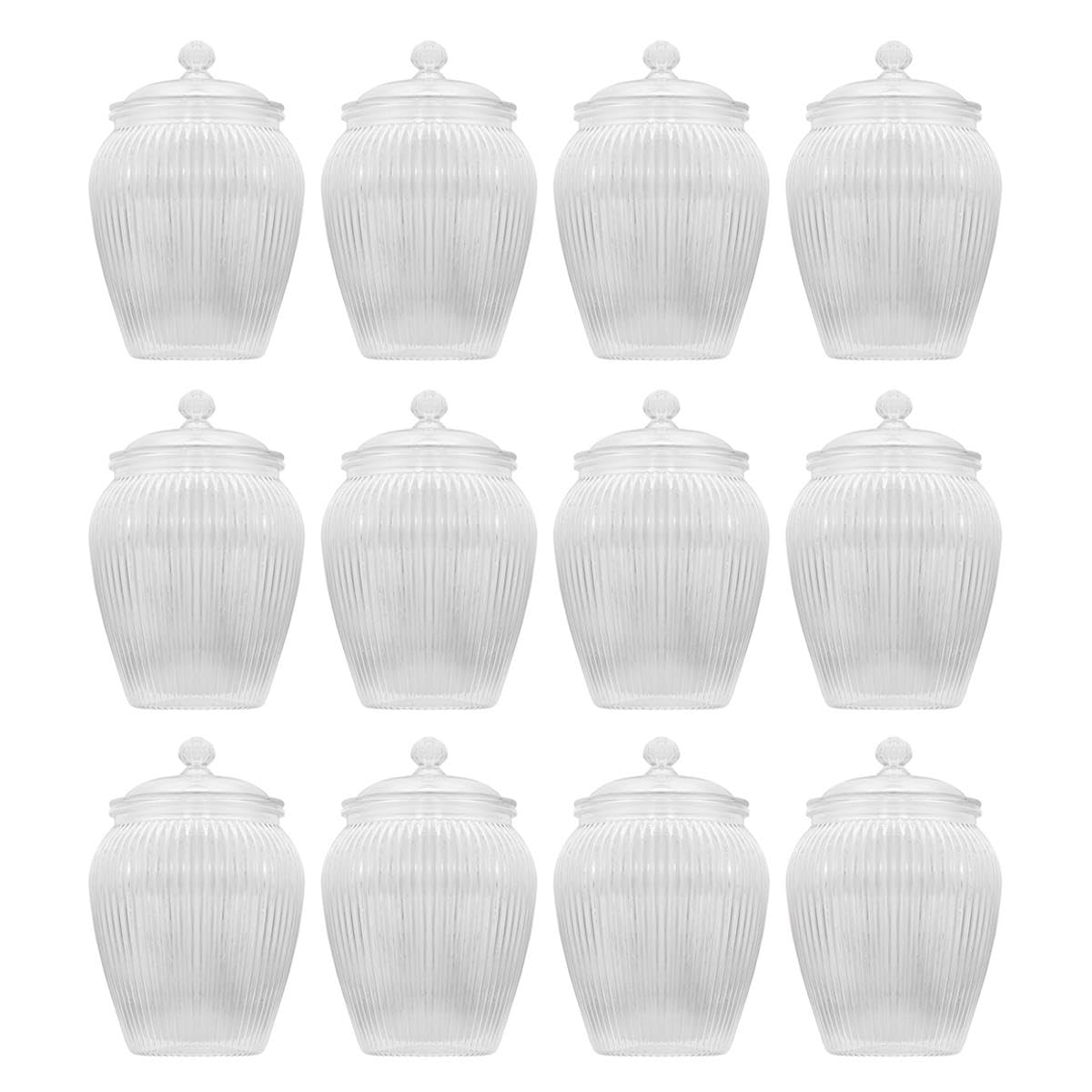 Yöl Clear Pack Of 12 1500Ml Plastic Round Ribbed Sweet Jar With Pull Off Lid Large Candy Storage Container Textured Treat Jar For Sweets Biscuits Chocolate Kitchen Pantry Party Display
