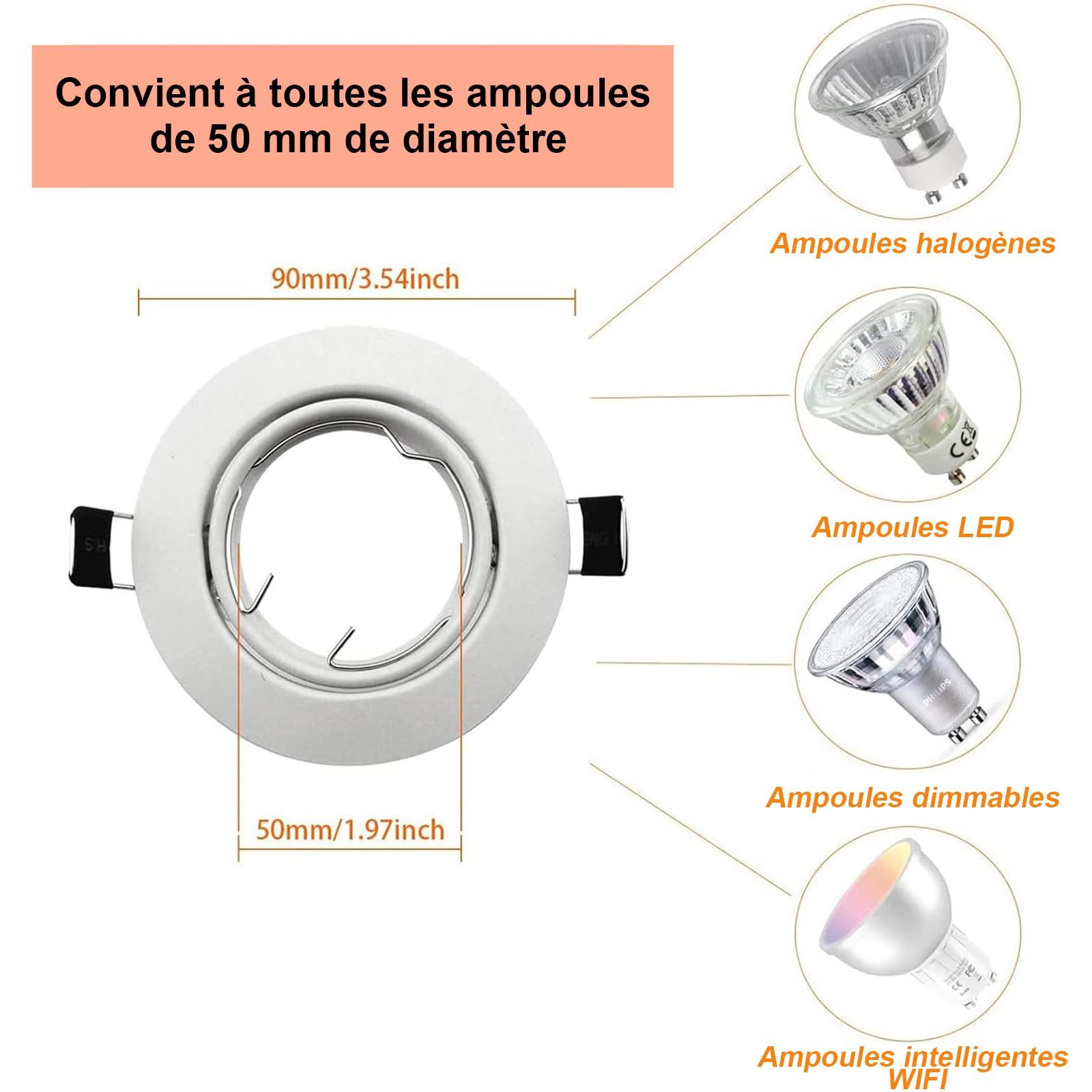 Allesgute Marco Foco Empotrable GU10, Blanco Redondo Metálico, Incl. Zócalo Para Bombillas LED o Halógenas, 30 Pack Marco Empotrado Ojo de Buey, Para Baño Sala Cocina