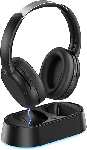 Swiitech Wireless TV Headphones with Transmitter Charging Base