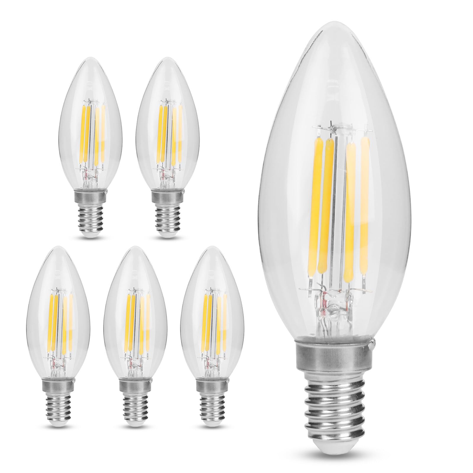 AWSGHLF E14 LED Light Bulb - 60W Equivalent E14 Candle Bulb Warm White 2700K 6W 720lm Small Edison Screw Bulb Energy Saving LED E14 Bulb Candle Light Bulbs Non-dimmable, 6 Pack