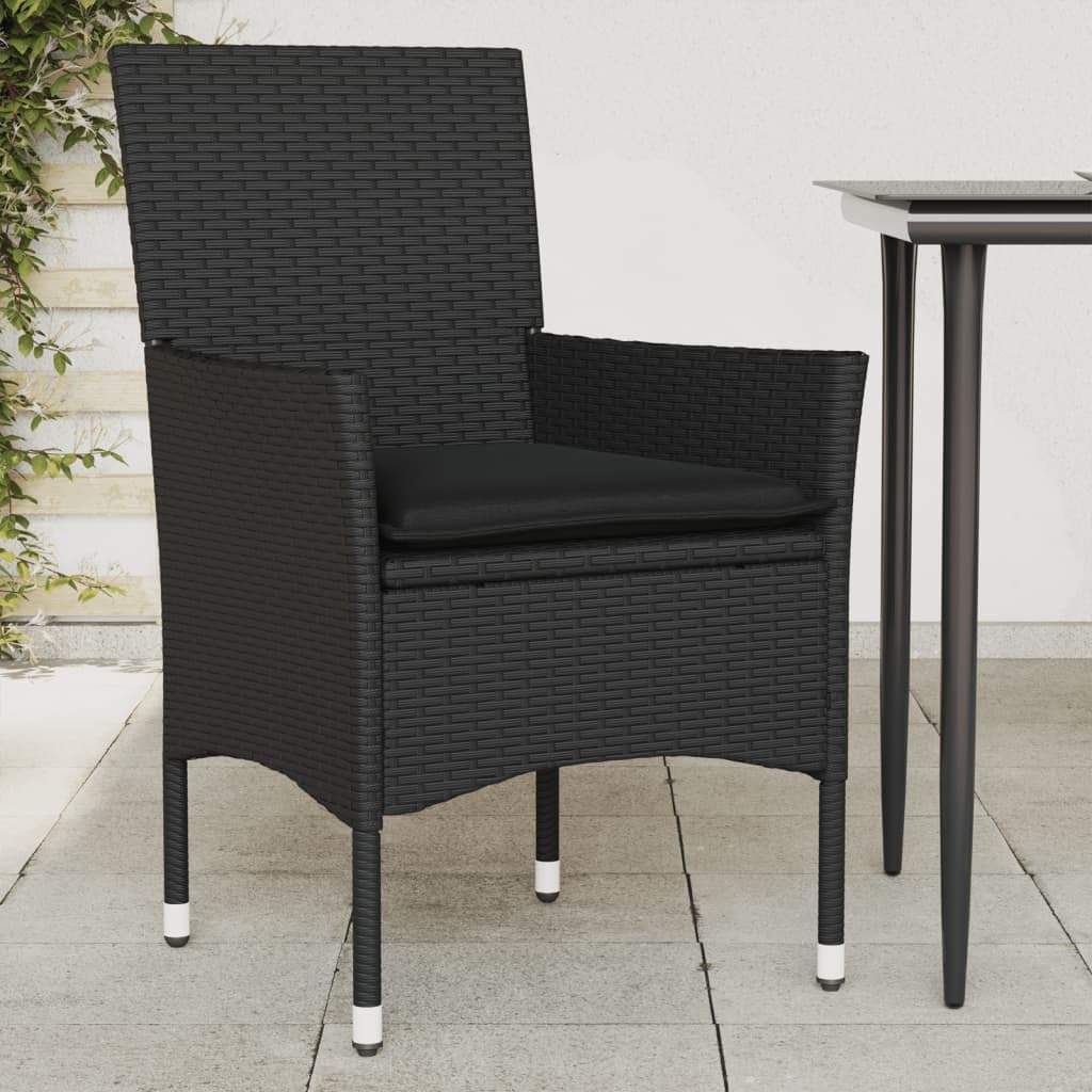 vidaXL Lot de 2 Chaises de Jardin avec Coussins, Sièges avec Accoudoirs, Fauteuils avec Dossier, Meubles de Terrasse, Moderne, Noir Résine Tressée